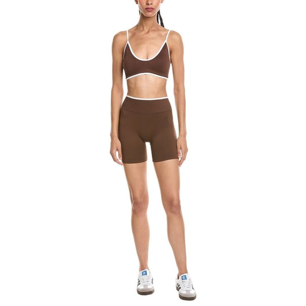 Marion Womens  2Pc 5.5In Contrast Bra & High Rise Yoga Short Set, Brown